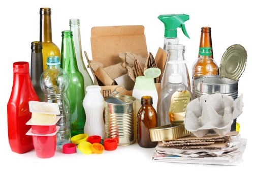 Recycling materials being sorted at a waste removal facility